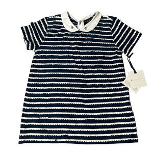 Victoria Beckham For Target Top Girl M Navy White Striped Embroidered Bee Collar